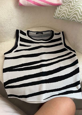 Zebra Desenli Kadın Kolsuz Triko bluz