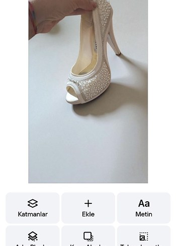 İnci İşlemeli Beyaz Topuklu Gelin Ayakkabısı - Görsel 5