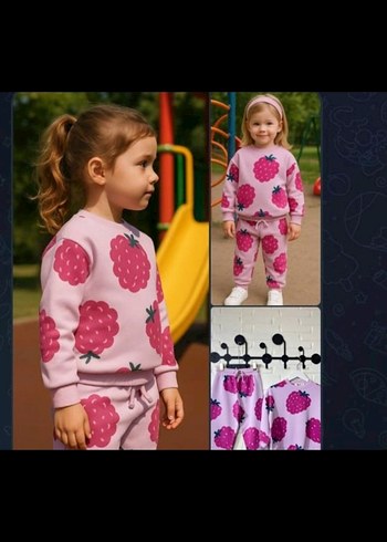 Zara Kız Çocuk Pembe Desenli Sweatshirt ve Eşofman Takımı