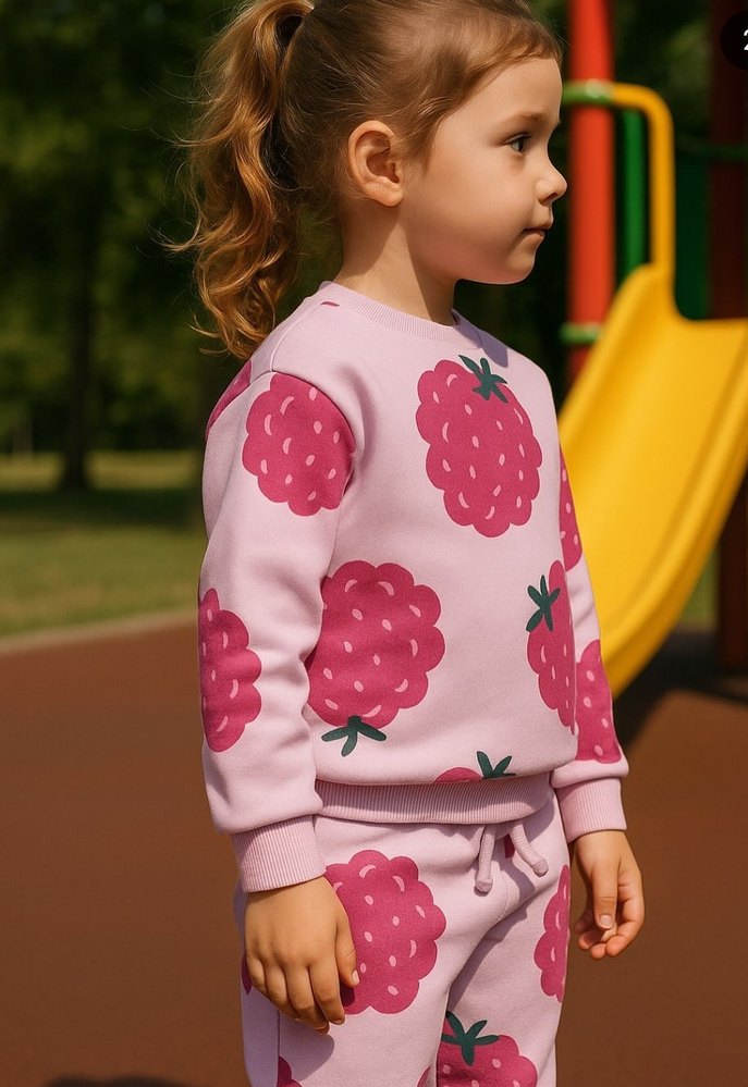 Kız Çocuk Pembe Desenli Sweatshirt ve Eşofman Takımı - Görsel 3