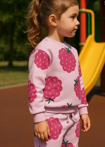 6 Yaş Beden Kız Çocuk Pembe Baskılı Sweatshirt ve Eşofman Takımı