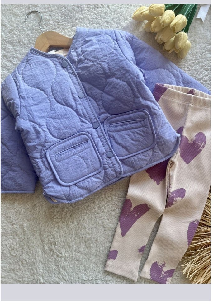 Mor Düğmeli Rahat Kesim Kız Çocuk Ceketi kapitone mont - Görsel 2