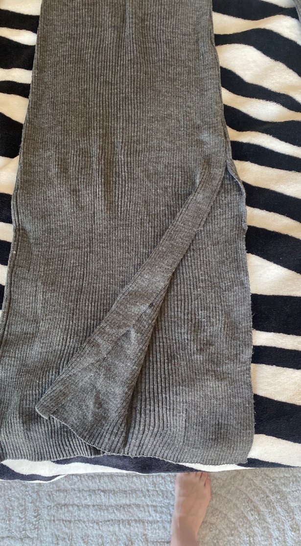 Gri Fitilli Uzun Kollu Triko Elbise - Görsel 2