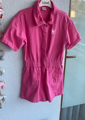 LC Waikiki Düğmeli Kısa Kollu Pembe Kız Tulum