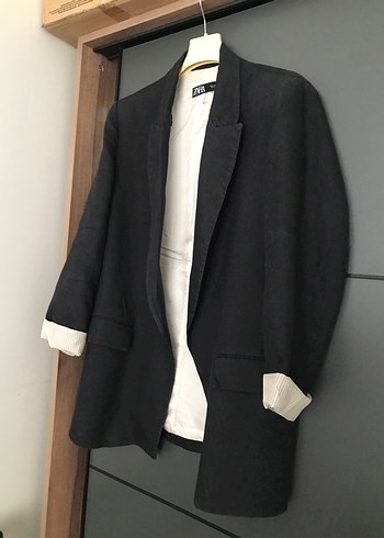 Zara Kadın Siyah Keten Blazer Ceket