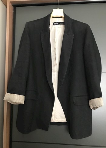Kadın Siyah Keten Blazer Ceket