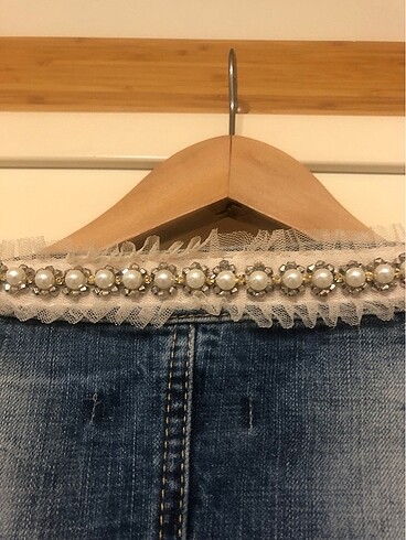 Taşlı Kot ceket - Görsel 5