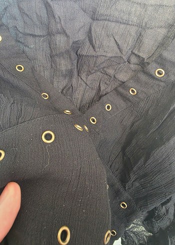 Düğmeli V Yaka Siyah Pamuklu plaj elbısesı - Görsel 2