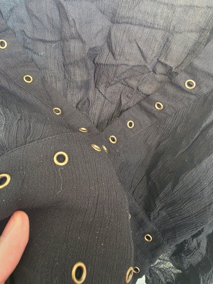 Düğmeli V Yaka Siyah Pamuklu plaj elbısesı - Görsel 2