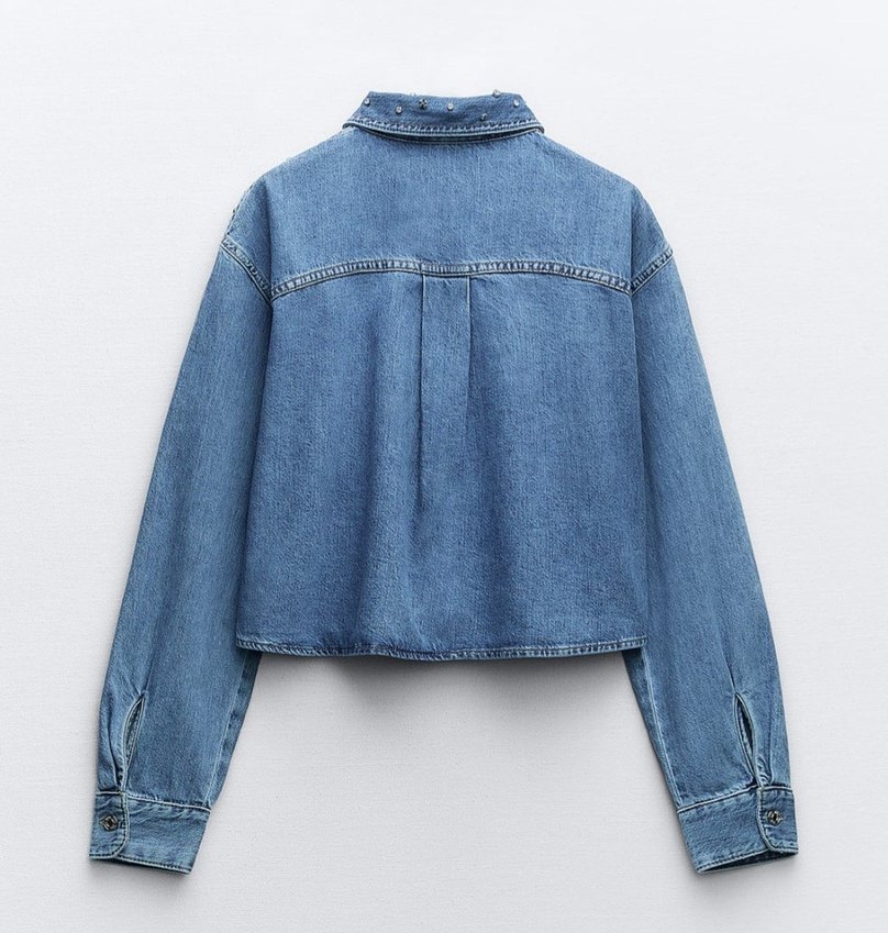 Mavi Nakışlı Kadın Kot Ceket - gömlek - Görsel 2