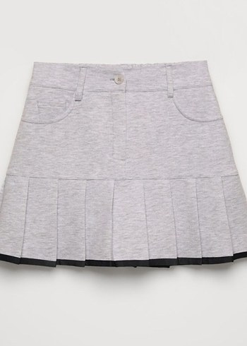 Gri Uzun Kollu Notched Lapel Blazer ceket etek takım - Görsel 2