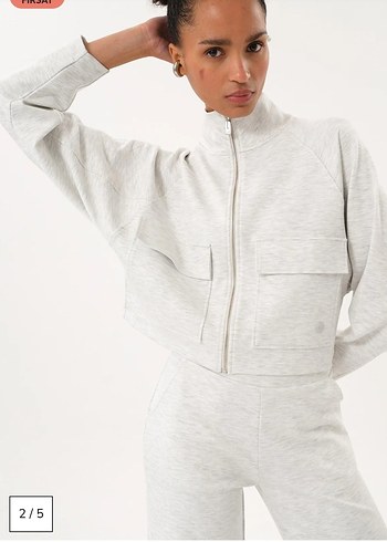 Gri Yüksek Yakalı Mini Kadın Eşofman takım - Görsel 2