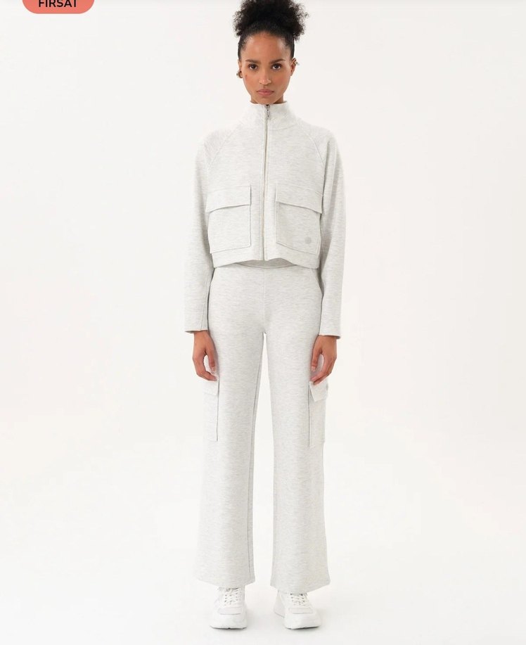 Gri Yüksek Yakalı Mini Kadın Eşofman takım - Görsel 3