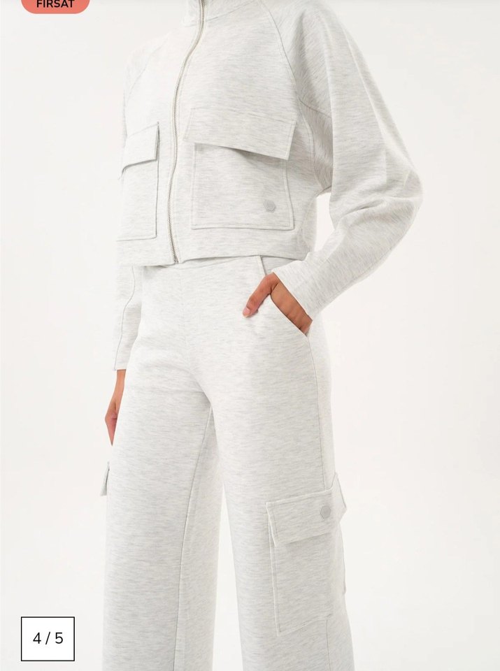 Gri Yüksek Yakalı Mini Kadın Eşofman takım - Görsel 4