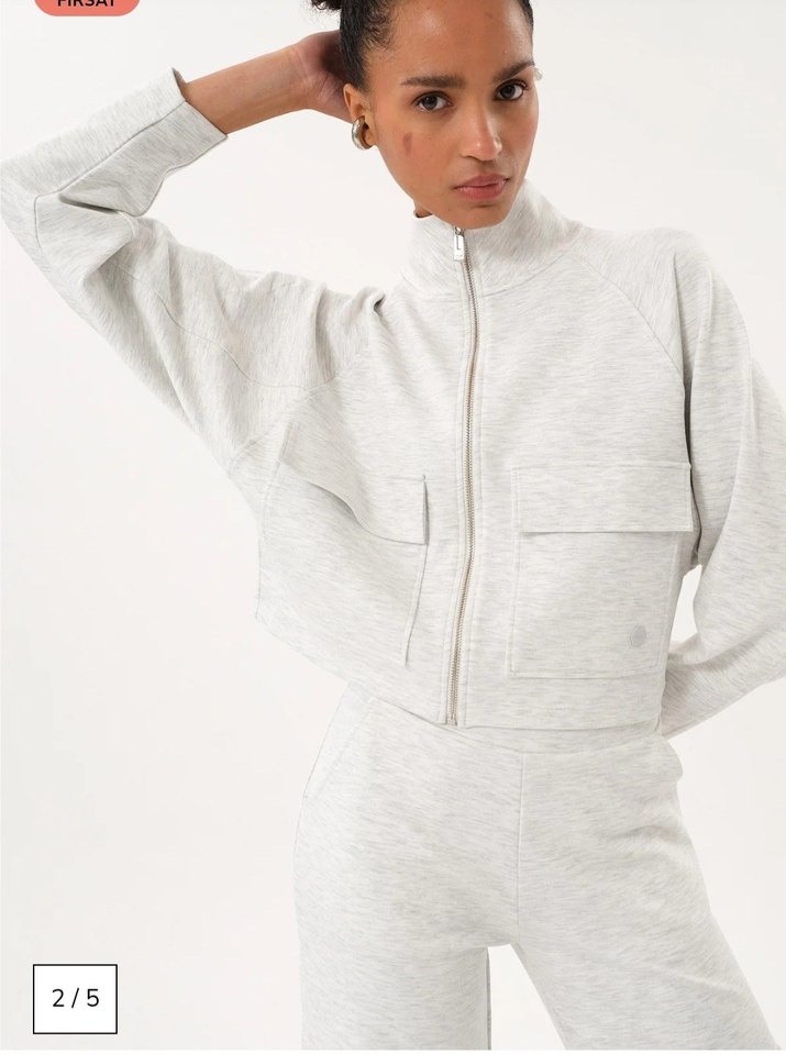 Gri Yüksek Yakalı Mini Kadın Eşofman takım - Görsel 2