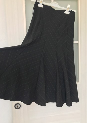 Siyah Çizgili Midi Pilili Kadın Etek - Görsel 4