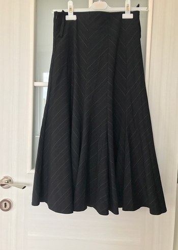 Siyah Çizgili Midi Pilili Kadın Etek - Görsel 5