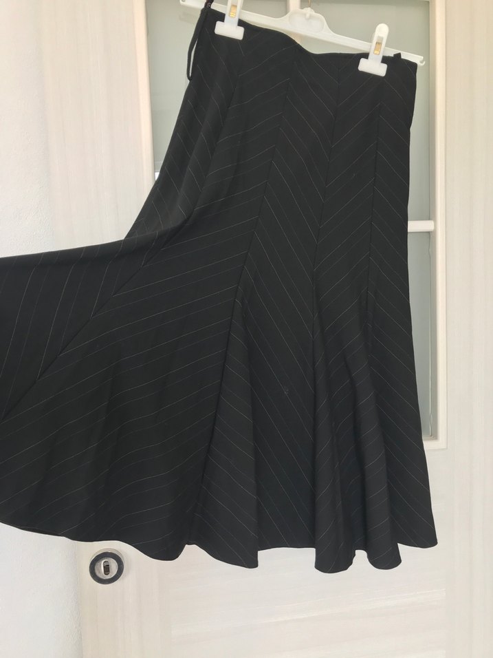 Siyah Çizgili Midi Pilili Kadın Etek - Görsel 4