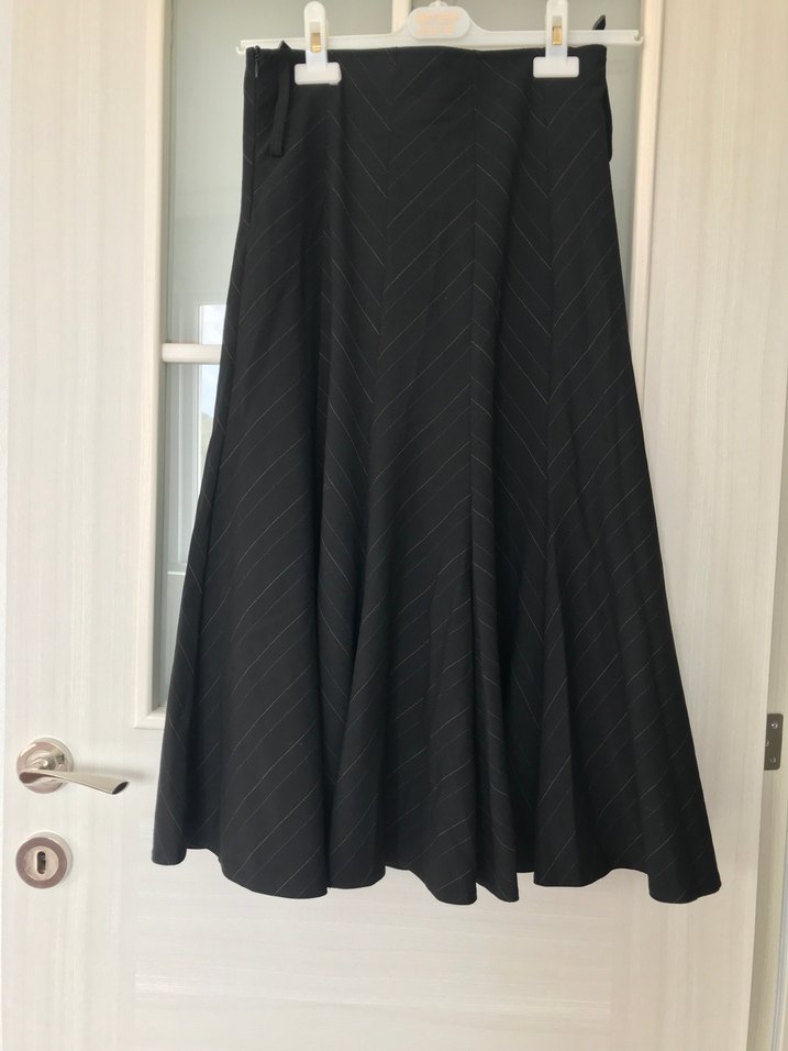 Siyah Çizgili Midi Pilili Kadın Etek - Görsel 5