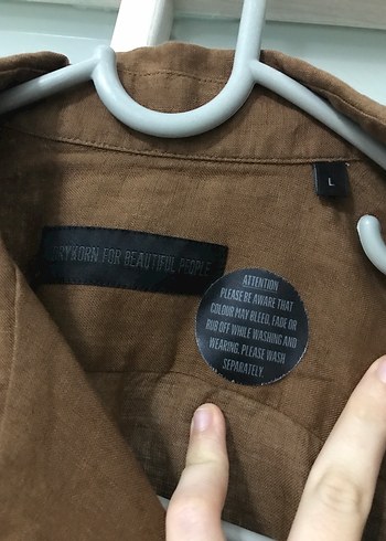 Düğmeli, Kısa Kollu Kahverengi Keten Erkek Gömlek - Görsel 4