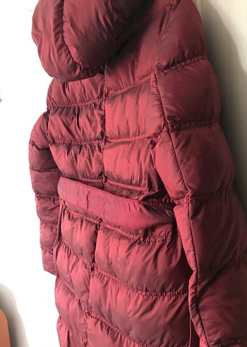 Bordo Midi Kürklü Kadın Kışlık Mont - Görsel 9