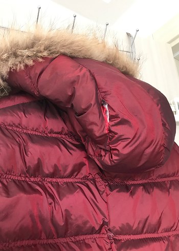 Bordo Midi Kürklü Kadın Kışlık Mont - Görsel 6