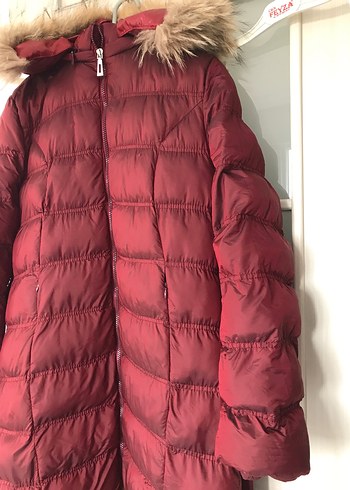 Bordo Midi Kürklü Kadın Kışlık Mont - Görsel 3