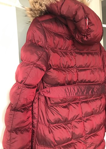 Bordo Midi Kürklü Kadın Kışlık Mont - Görsel 8