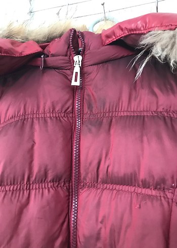 Bordo Midi Kürklü Kadın Kışlık Mont - Görsel 5