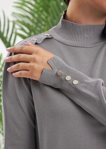Düğmeli Gri Uzun Kollu soğuk iplik merserize - Görsel 8