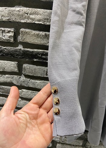Düğmeli Gri Uzun Kollu soğuk iplik merserize - Görsel 5