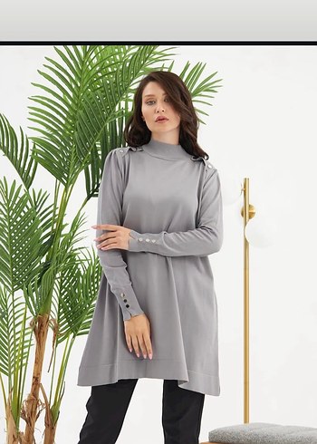 Düğmeli Gri Uzun Kollu soğuk iplik merserize - Görsel 9