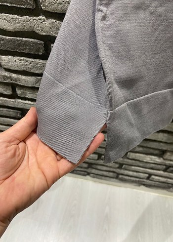 Düğmeli Gri Uzun Kollu soğuk iplik merserize - Görsel 4