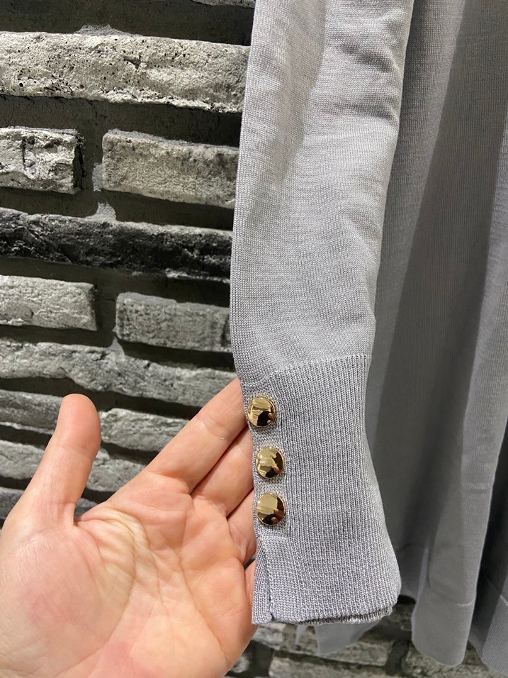 Düğmeli Gri Uzun Kollu soğuk iplik merserize - Görsel 5