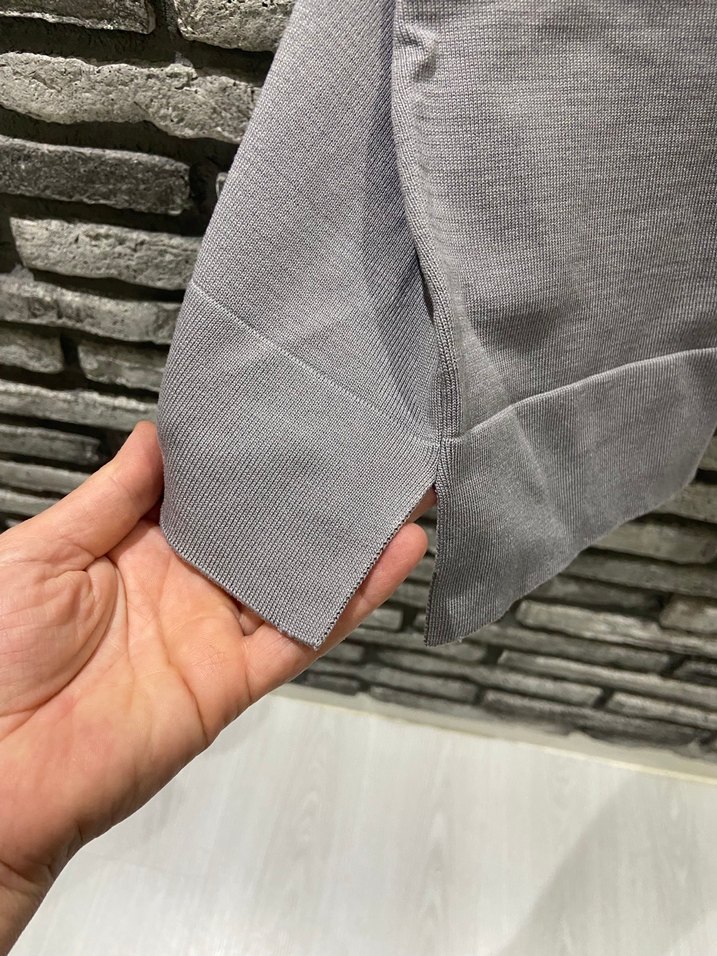 Düğmeli Gri Uzun Kollu soğuk iplik merserize - Görsel 4