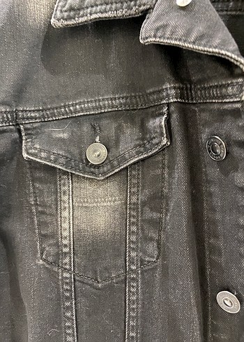 Düğmeli Siyah Kadın Denim Ceket - Görsel 4