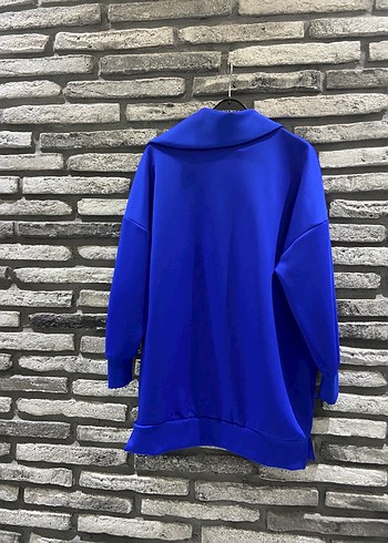 Mavi Yüksek Yakalı Kadın Sweatshirt - Görsel 3