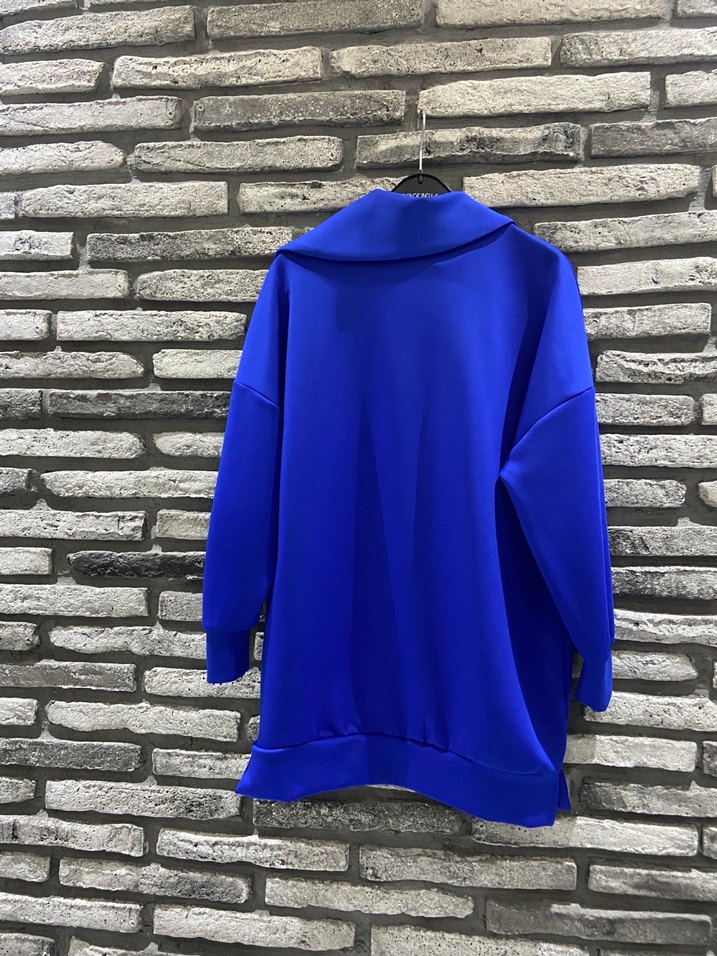 Mavi Yüksek Yakalı Kadın Sweatshirt - Görsel 3