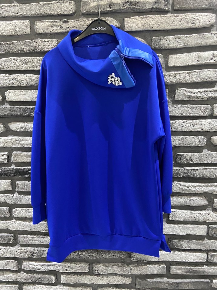 Mavi Yüksek Yakalı Kadın Sweatshirt - Görsel 2