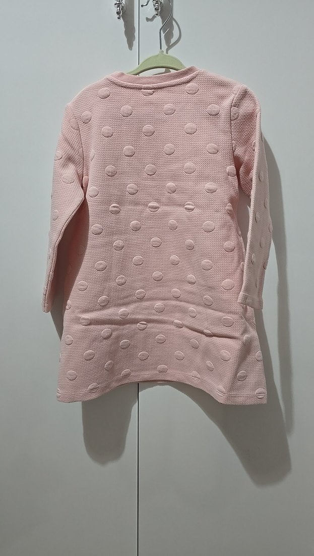 Pembe Puantiyeli Uzun Kollu Kız Elbisesi - Görsel 3