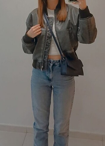 Zara suni deri bomber ceket