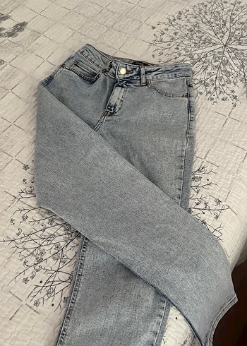 xs Beden Gri Midi Boy Rahat Kesim Denim Kadın Pantolon