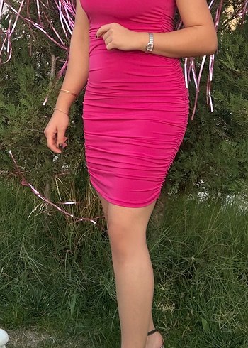 Trendyol & Milla Pembe Drapeli Uzun İnce Askılı Kalem Elbise