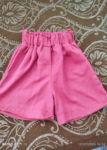 Kız Çocuk Pembe Keten Fırfırlı Şort