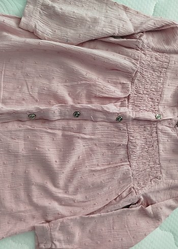 Diğer Kız Çocuk Pembe Keten Düğmeli Bluz