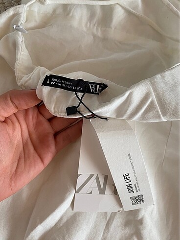 xs Beden beyaz Renk Zara mini keten elbise