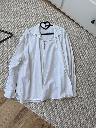 l Beden beyaz Renk Oversize keten gömlek