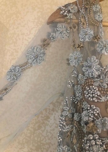 Gri İşlemeli Bohem Uzun Abiye Elbise - Görsel 6