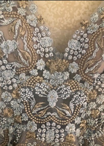 Gri İşlemeli Bohem Uzun Abiye Elbise - Görsel 5