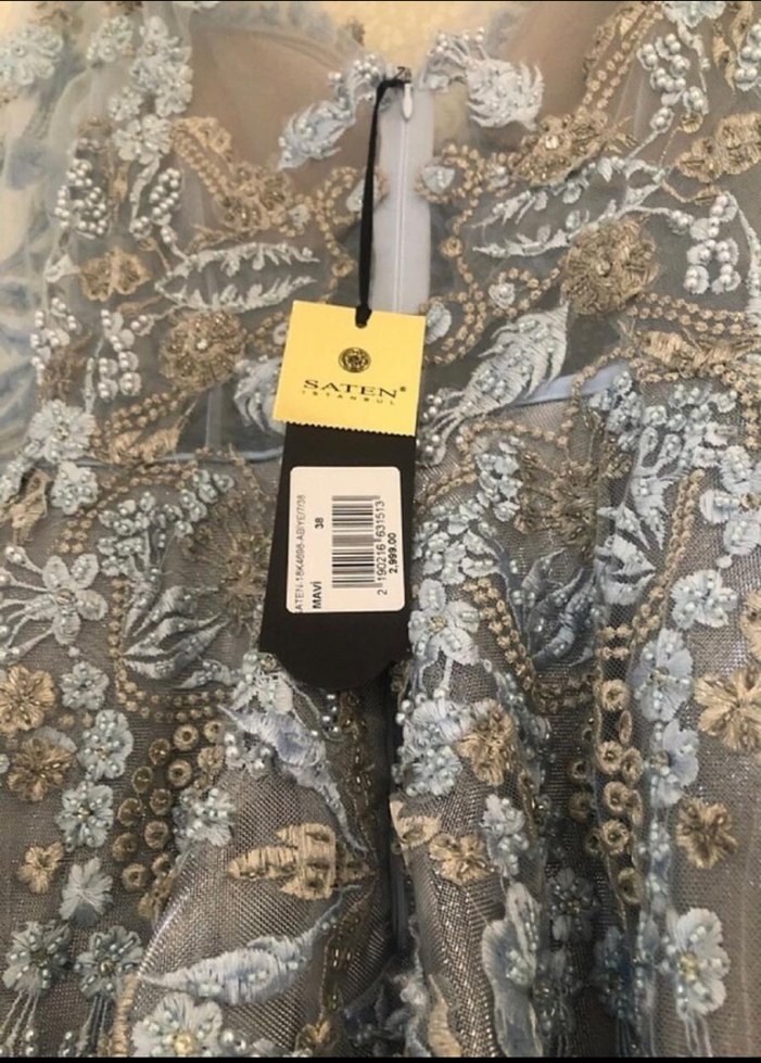 Gri İşlemeli Bohem Uzun Abiye Elbise - Görsel 3